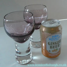 Load image into Gallery viewer, PAIR of Caithness CANISBAY LARGE Amethyst Coloured Wine Glasses. Space Age Shape. 5 3/4 inches in height
