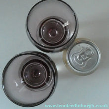 Load image into Gallery viewer, PAIR of Caithness CANISBAY LARGE Amethyst Coloured Wine Glasses. Space Age Shape. 5 3/4 inches in height
