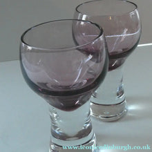 Load image into Gallery viewer, PAIR of Caithness CANISBAY LARGE Amethyst Coloured Wine Glasses. Space Age Shape. 5 3/4 inches in height
