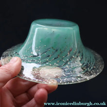 Load image into Gallery viewer, SCOTTISH GLASS. Collectable Small PAIR of 1930s Monart Bowls. Aqua with Silver Aventurine (G)
