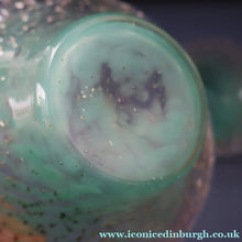 Load image into Gallery viewer, SCOTTISH GLASS. Collectable Small PAIR of 1930s Monart Bowls. Aqua with Silver Aventurine (G)
