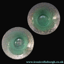 Load image into Gallery viewer, SCOTTISH GLASS. Collectable Small PAIR of 1930s Monart Bowls. Aqua with Silver Aventurine (G)
