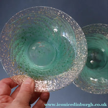 Load image into Gallery viewer, SCOTTISH GLASS. Collectable Small PAIR of 1930s Monart Bowls. Aqua with Silver Aventurine (G)
