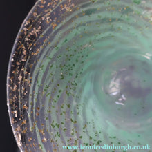 Load image into Gallery viewer, SCOTTISH GLASS. Collectable Small PAIR of 1930s Monart Bowls. Aqua with Silver Aventurine (G)
