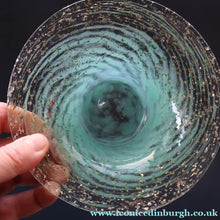 Load image into Gallery viewer, SCOTTISH GLASS. Collectable Small PAIR of 1930s Monart Bowls. Aqua with Silver Aventurine (G)
