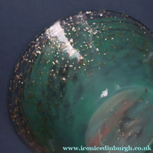 Load image into Gallery viewer, SCOTTISH GLASS. Collectable Small PAIR of 1930s Monart Bowls. Aqua with Silver Aventurine (H)
