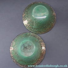 Load image into Gallery viewer, SCOTTISH GLASS. Collectable Small PAIR of 1930s Monart Bowls. Aqua with Silver Aventurine (H)
