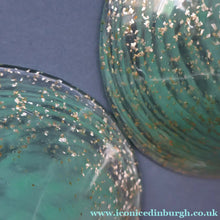 Load image into Gallery viewer, SCOTTISH GLASS. Collectable Small PAIR of 1930s Monart Bowls. Aqua with Silver Aventurine (H)
