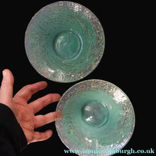 Load image into Gallery viewer, SCOTTISH GLASS. Collectable Small PAIR of 1930s Monart Bowls. Aqua with Silver Aventurine (H)

