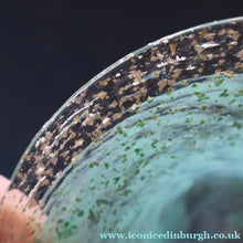 Load image into Gallery viewer, SCOTTISH GLASS. Collectable Small PAIR of 1930s Monart Bowls. Aqua with Silver Aventurine (H)
