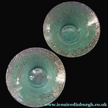 Load image into Gallery viewer, SCOTTISH GLASS. Collectable Small PAIR of 1930s Monart Bowls. Aqua with Silver Aventurine (H)
