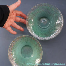 Load image into Gallery viewer, SCOTTISH GLASS. Collectable Small PAIR of 1930s Monart Bowls. Aqua with Silver Aventurine (I)
