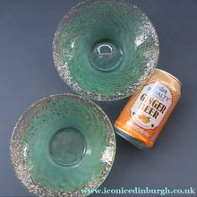 Load image into Gallery viewer, SCOTTISH GLASS. Collectable Small PAIR of 1930s Monart Bowls. Aqua with Silver Aventurine (I)
