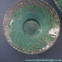 Load image into Gallery viewer, SCOTTISH GLASS. Collectable Small PAIR of 1930s Monart Bowls. Aqua with Silver Aventurine (I)
