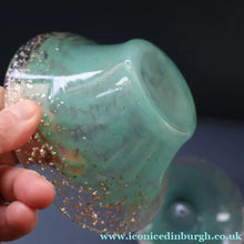 Load image into Gallery viewer, SCOTTISH GLASS. Collectable Small PAIR of 1930s Monart Bowls. Aqua with Silver Aventurine (I)
