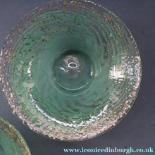 Load image into Gallery viewer, SCOTTISH GLASS. Collectable Small PAIR of 1930s Monart Bowls. Aqua with Silver Aventurine (I)
