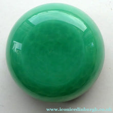 Load image into Gallery viewer, 1920s Small Monart Green Glass Bowl with Black Rim &amp; Gold Aventurines
