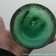 Load image into Gallery viewer, 1920s Small Monart Green Glass Bowl with Black Rim &amp; Gold Aventurines
