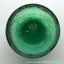 Load image into Gallery viewer, 1920s Small Monart Green Glass Bowl with Black Rim &amp; Gold Aventurines
