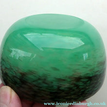Load image into Gallery viewer, 1920s Small Monart Green Glass Bowl with Black Rim &amp; Gold Aventurines
