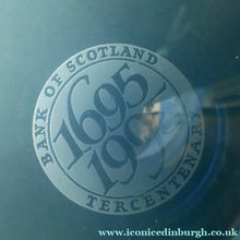 Load image into Gallery viewer, Fine Caithness Glass Bowl; etched thistles &amp; floral design. Bank of Scotland Tercentenary 1995
