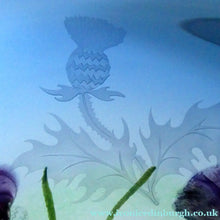 Load image into Gallery viewer, Fine Caithness Glass Bowl; etched thistles &amp; floral design. Bank of Scotland Tercentenary 1995

