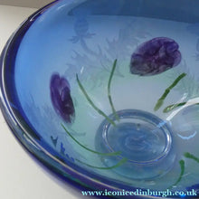 Load image into Gallery viewer, Fine Caithness Glass Bowl; etched thistles &amp; floral design. Bank of Scotland Tercentenary 1995
