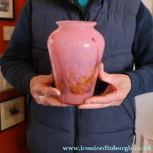 Load image into Gallery viewer, Genuine MONART Scottish Glass. Vintage Art Glass Vase, 1930s. Unusual Sugar Pink Shades. 8 inches

