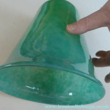 Load image into Gallery viewer, Large MONART Scottish Art Glass Vase. G Shape. Mottled Aqua Green &amp; Blue. 7 1/4 inches high 

