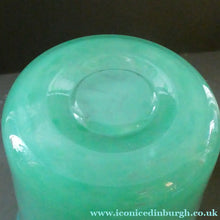Load image into Gallery viewer, Large MONART Scottish Art Glass Vase. G Shape. Mottled Aqua Green &amp; Blue. 7 1/4 inches high 
