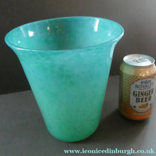 Load image into Gallery viewer, Large MONART Scottish Art Glass Vase. G Shape. Mottled Aqua Green &amp; Blue. 7 1/4 inches high 
