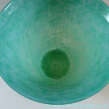 Load image into Gallery viewer, Large MONART Scottish Art Glass Vase. G Shape. Mottled Aqua Green &amp; Blue. 7 1/4 inches high 
