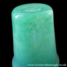 Load image into Gallery viewer, Large MONART Scottish Art Glass Vase. G Shape. Mottled Aqua Green &amp; Blue. 7 1/4 inches high 
