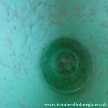 Load image into Gallery viewer, Large MONART Scottish Art Glass Vase. G Shape. Mottled Aqua Green &amp; Blue. 7 1/4 inches high 
