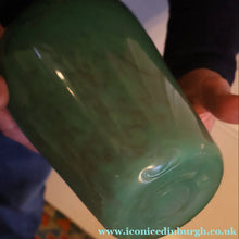 Load image into Gallery viewer, Large Green Monart Glass Vase with Black Flecks and Gold Aventurine. 9 3/4 inches
