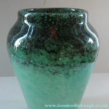 Load image into Gallery viewer, Large Green Monart Glass Vase with Black Flecks and Gold Aventurine. 9 3/4 inches
