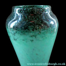 Load image into Gallery viewer, Large Green Monart Glass Vase with Black Flecks and Gold Aventurine. 9 3/4 inches
