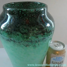 Load image into Gallery viewer, Large Green Monart Glass Vase with Black Flecks and Gold Aventurine. 9 3/4 inches
