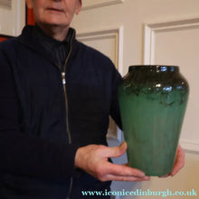 Load image into Gallery viewer, Large Green Monart Glass Vase with Black Flecks and Gold Aventurine. 9 3/4 inches

