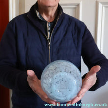 Load image into Gallery viewer, SCOTTISH GLASS. Large MONART Glass Vase. Bulbous Shape (MF). Mottled Pale Blue with Pale Grey Neck. 9 inches high
