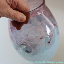 Load image into Gallery viewer, SCOTTISH GLASS. Large MONART Glass Vase. Bulbous Shape (MF). Mottled Pale Blue with Pale Grey Neck. 9 inches high
