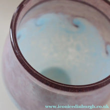 Load image into Gallery viewer, SCOTTISH GLASS. Large MONART Glass Vase. Bulbous Shape (MF). Mottled Pale Blue with Pale Grey Neck. 9 inches high

