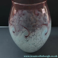 Load image into Gallery viewer, SCOTTISH GLASS. Large MONART Glass Vase. Bulbous Shape (MF). Mottled Pale Blue with Pale Grey Neck. 9 inches high
