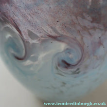 Load image into Gallery viewer, SCOTTISH GLASS. Large MONART Glass Vase. Bulbous Shape (MF). Mottled Pale Blue with Pale Grey Neck. 9 inches high
