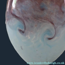 Load image into Gallery viewer, SCOTTISH GLASS. Large MONART Glass Vase. Bulbous Shape (MF). Mottled Pale Blue with Pale Grey Neck. 9 inches high
