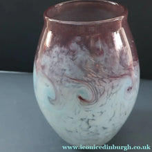 Load image into Gallery viewer, SCOTTISH GLASS. Large MONART Glass Vase. Bulbous Shape (MF). Mottled Pale Blue with Pale Grey Neck. 9 inches high
