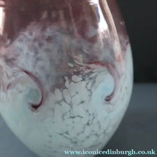 Load image into Gallery viewer, SCOTTISH GLASS. Large MONART Glass Vase. Bulbous Shape (MF). Mottled Pale Blue with Pale Grey Neck. 9 inches high
