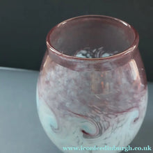 Load image into Gallery viewer, SCOTTISH GLASS. Large MONART Glass Vase. Bulbous Shape (MF). Mottled Pale Blue with Pale Grey Neck. 9 inches high
