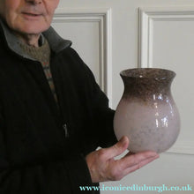 Load image into Gallery viewer, SCOTTISH GLASS. Large MONART Glass Vase. SA Shape. Mottled Pale Pink, Blush Pink and Purple &amp; Lots of Gold Aventurine Flakes
