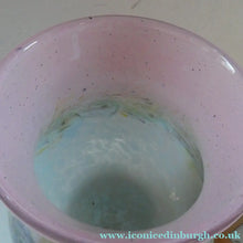 Load image into Gallery viewer, SCOTTISH GLASS. Large MONART Scottish Art Glass Vase. SA Shape. Mottled Pale Blue, Pink with Swirls &amp; Lots of Gold Aventurine Flakes. 7 3/4 inches high

